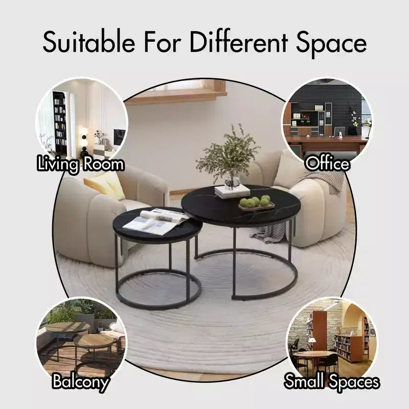 Tavolino da caffè HOMLUX, set di 2 tavolini rotondi in marmo, colore nero/bianco/marrone