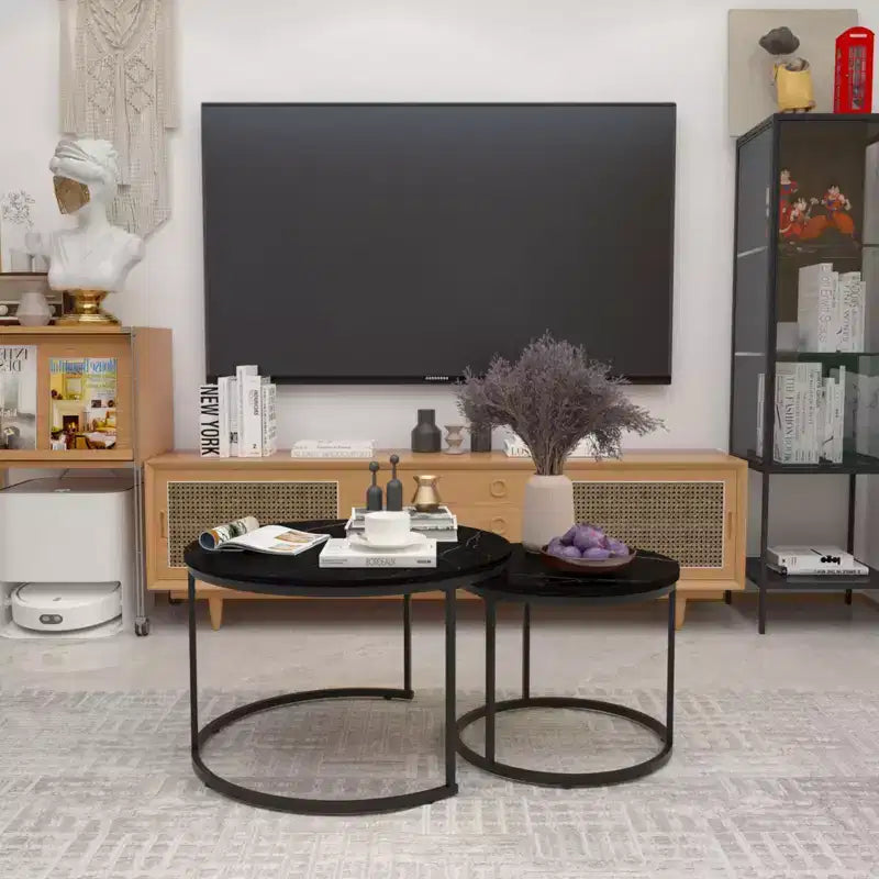 Tavolino da caffè HOMLUX, set di 2 tavolini rotondi in marmo, colore nero/bianco/marrone
