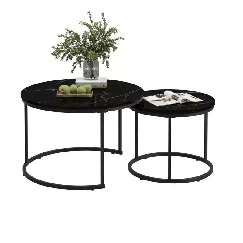 Tavolino da caffè HOMLUX, set di 2 tavolini rotondi in marmo, colore nero/bianco/marrone